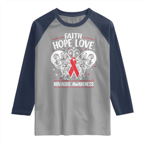 Red Ribbon Faith Hope Love Raglan Shirt World AIDS Day Gift TS12 Sport Gray Navy Print Your Wear