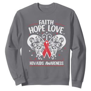 Red Ribbon Faith Hope Love Sweatshirt World AIDS Day Gift TS12 Charcoal Print Your Wear