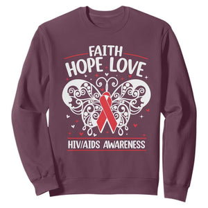 Red Ribbon Faith Hope Love Sweatshirt World AIDS Day Gift TS12 Maroon Print Your Wear