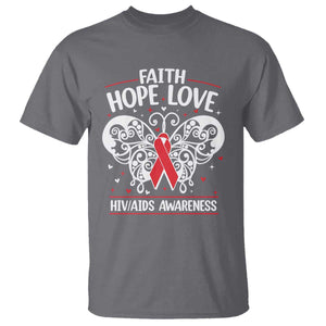 Red Ribbon Faith Hope Love T Shirt World AIDS Day Gift TS12 Charcoal Print Your Wear