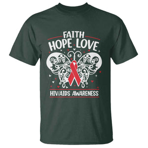 Red Ribbon Faith Hope Love T Shirt World AIDS Day Gift TS12 Dark Forest Green Print Your Wear