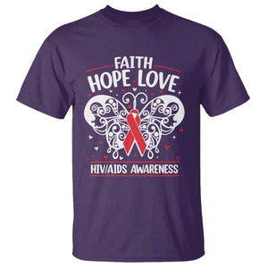 Red Ribbon Faith Hope Love T Shirt World AIDS Day Gift TS12 Purple Print Your Wear