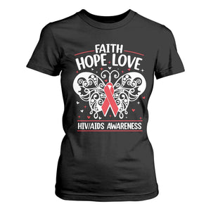 Red Ribbon Faith Hope Love T Shirt For Women World AIDS Day Gift TS12 Black Print Your Wear