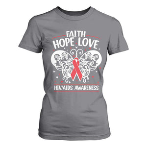 Red Ribbon Faith Hope Love T Shirt For Women World AIDS Day Gift TS12 Charcoal Print Your Wear