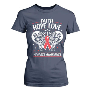 Red Ribbon Faith Hope Love T Shirt For Women World AIDS Day Gift TS12 Navy Print Your Wear