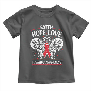 Red Ribbon Faith Hope Love Toddler T Shirt World AIDS Day Gift TS12 Dark Heather Print Your Wear