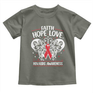 Red Ribbon Faith Hope Love Toddler T Shirt World AIDS Day Gift TS12 Military Green Print Your Wear