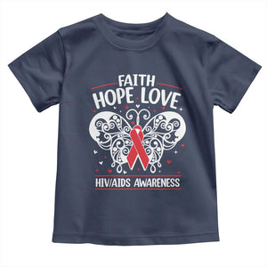 Red Ribbon Faith Hope Love Toddler T Shirt World AIDS Day Gift TS12 Navy Print Your Wear