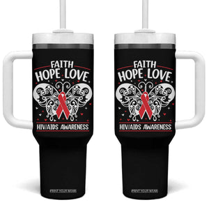 Red Ribbon Faith Hope Love Tumbler With Handle World AIDS Day Gift TS12 One Size: 40 oz Black Print Your Wear