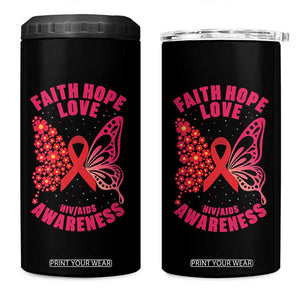 Faith Hope Love HIV Butterfly 4 in 1 Can Cooler Tumbler Awareness Month Gift TS12 One Size: 16 oz Black Print Your Wear