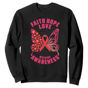 Faith Hope Love HIV Butterfly Sweatshirt Awareness Month Gift TS12 Black Print Your Wear