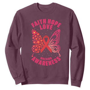 Faith Hope Love HIV Butterfly Sweatshirt Awareness Month Gift TS12 Maroon Print Your Wear