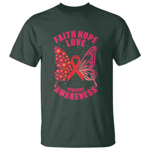 Faith Hope Love HIV Butterfly T Shirt Awareness Month Gift TS12 Dark Forest Green Print Your Wear