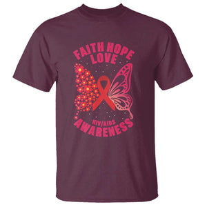 Faith Hope Love HIV Butterfly T Shirt Awareness Month Gift TS12 Maroon Print Your Wear