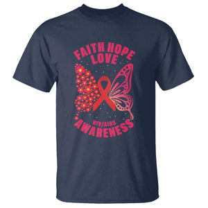 Faith Hope Love HIV Butterfly T Shirt Awareness Month Gift TS12 Navy Print Your Wear