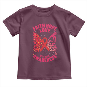Faith Hope Love HIV Butterfly Toddler T Shirt Awareness Month Gift TS12 Maroon Print Your Wear