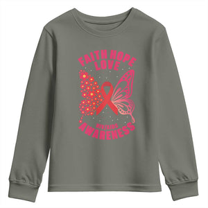 Faith Hope Love HIV Butterfly Youth Sweatshirt Awareness Month Gift TS12 Military Green Print Your Wear