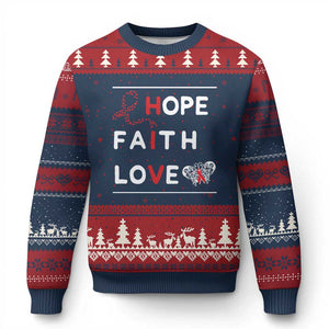 Faith Hope Love HIV AIDS Awareness Ugly Christmas Sweater Hope Strength Empowerment Gift TS12 Navy Red Print Your Wear