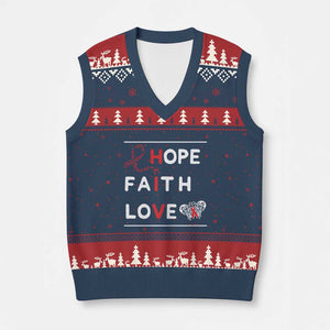 Faith Hope Love HIV AIDS Awareness V-Neck Knit Sweater Vest Hope Strength Empowerment Gift TS12 Navy Red Print Your Wear
