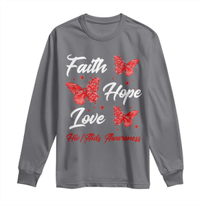 Faith Hope Love HIV AIDS Awareness Butterfly Gift Long Sleeve Shirt TS12 Charcoal Print Your Wear