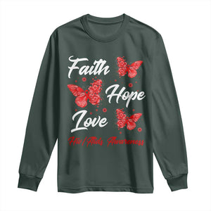 Faith Hope Love HIV AIDS Awareness Butterfly Gift Long Sleeve Shirt TS12 Dark Forest Green Print Your Wear