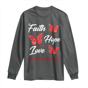 Faith Hope Love HIV AIDS Awareness Butterfly Gift Long Sleeve Shirt TS12 Dark Heather Print Your Wear