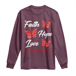 Faith Hope Love HIV AIDS Awareness Butterfly Gift Long Sleeve Shirt TS12 Maroon Print Your Wear