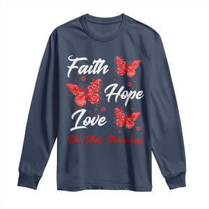 Faith Hope Love HIV AIDS Awareness Butterfly Gift Long Sleeve Shirt TS12 Navy Print Your Wear