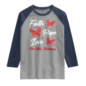Faith Hope Love HIV AIDS Awareness Butterfly Gift Raglan Shirt TS12 Sport Gray Navy Print Your Wear