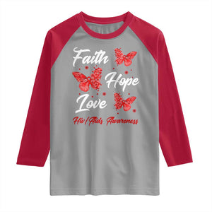 Faith Hope Love HIV AIDS Awareness Butterfly Gift Raglan Shirt TS12 Sport Gray Red Print Your Wear