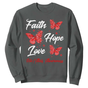 Faith Hope Love HIV AIDS Awareness Butterfly Gift Sweatshirt TS12 Dark Heather Print Your Wear