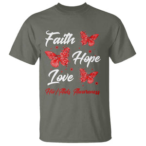 Faith Hope Love HIV AIDS Awareness Butterfly Gift T Shirt TS12 Military Green Print Your Wear