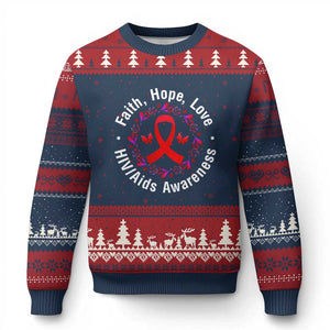 HIV Awareness Empowerment Gift Ugly Christmas Sweater Faith Hope Love TS12 Navy Red Print Your Wear