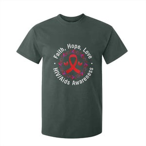 HIV Awareness Empowerment Gift T Shirt For Kid Faith Hope Love TS12 Dark Forest Green Print Your Wear