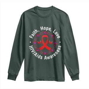 HIV Awareness Empowerment Gift Long Sleeve Shirt Faith Hope Love TS12 Dark Forest Green Print Your Wear