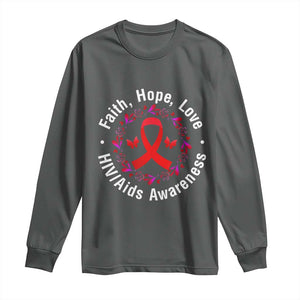 HIV Awareness Empowerment Gift Long Sleeve Shirt Faith Hope Love TS12 Dark Heather Print Your Wear