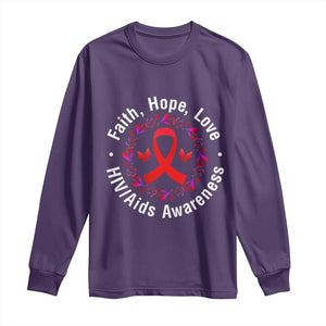 HIV Awareness Empowerment Gift Long Sleeve Shirt Faith Hope Love TS12 Purple Print Your Wear