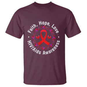 HIV Awareness Empowerment Gift T Shirt Faith Hope Love TS12 Maroon Print Your Wear