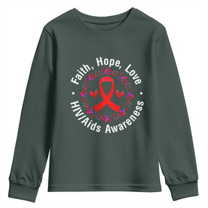 HIV Awareness Empowerment Gift Youth Sweatshirt Faith Hope Love TS12 Dark Forest Green Print Your Wear