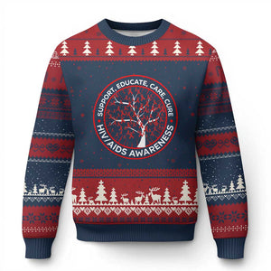 HIV AIDS Awareness Empowerment Gift Ugly Christmas Sweater Support Educate Care Cure TS12 Navy Red Print Your Wear