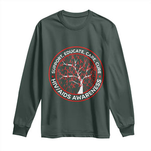 HIV AIDS Awareness Empowerment Gift Long Sleeve Shirt Support Educate Care Cure TS12 Dark Forest Green Print Your Wear
