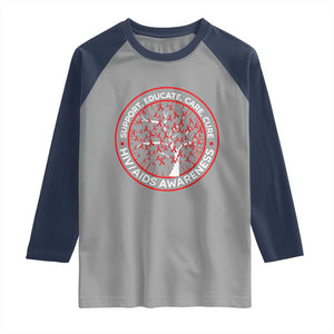 HIV AIDS Awareness Empowerment Gift Raglan Shirt Support Educate Care Cure TS12 Sport Gray Navy Print Your Wear