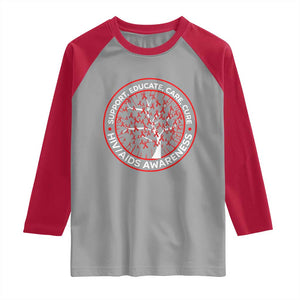 HIV AIDS Awareness Empowerment Gift Raglan Shirt Support Educate Care Cure TS12 Sport Gray Red Print Your Wear