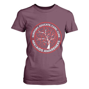HIV AIDS Awareness Empowerment Gift T Shirt For Women Support Educate Care Cure TS12 Maroon Print Your Wear
