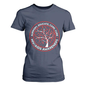 HIV AIDS Awareness Empowerment Gift T Shirt For Women Support Educate Care Cure TS12 Navy Print Your Wear