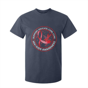 Support Educate Care Cure T Shirt For Kid HIV Awareness Month Gift TS12 Navy Print Your Wear