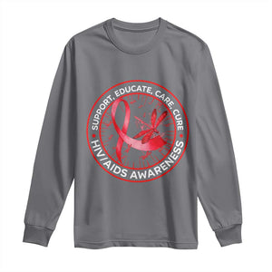 Support Educate Care Cure Long Sleeve Shirt HIV Awareness Month Gift TS12 Charcoal Print Your Wear