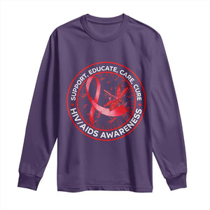 Support Educate Care Cure Long Sleeve Shirt HIV Awareness Month Gift TS12 Purple Print Your Wear