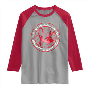 Support Educate Care Cure Raglan Shirt HIV Awareness Month Gift TS12 Sport Gray Red Print Your Wear