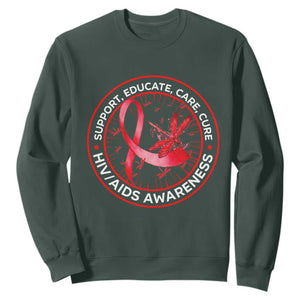 Support Educate Care Cure Sweatshirt HIV Awareness Month Gift TS12 Dark Forest Green Print Your Wear
